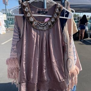Vintage Forever 21 Women's Brown Embellished Tank Top
